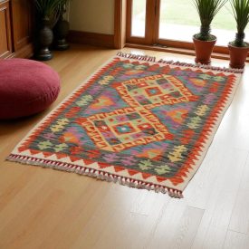   Chobi Kilim szőnyeg 117x87 kézi szövésű afgán gyapjú kilim