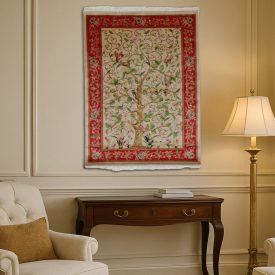   Viszkóz szőnyeg Életfa motívum bézs 100x150 iráni gobelin hatású szőnyeg