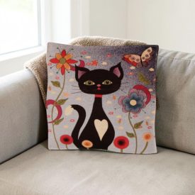 Lila díszpárna 45x45 – Éjféli cica